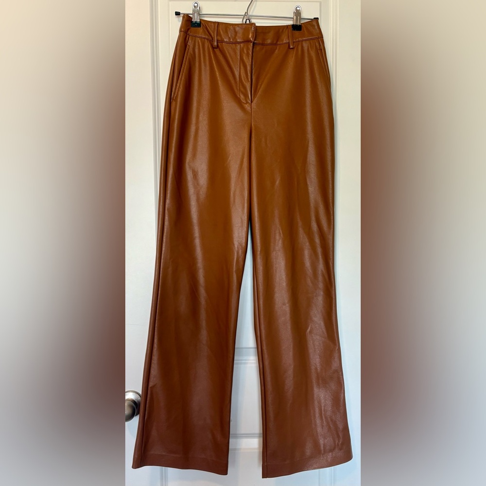 Rachel Zoe Tan Wide-Leg Faux Leather Pants Size 2 - Picture 3 of 6